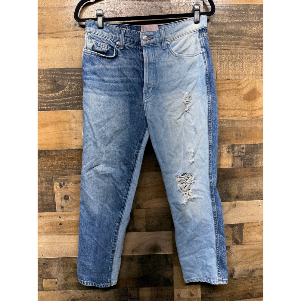 Revice Denim Two Tone Split Leg Distressed High Rise Jeans Blue Size 28